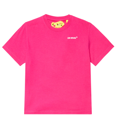 Shop Off-white Logo Cotton T-shirt In Fuchsia White