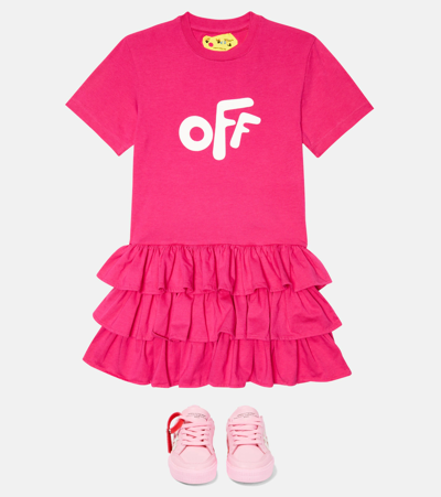 Off-white Arrows Cotton T-shirt Dress In Fuchsia White