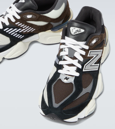 Shop New Balance 9060 Suede-trimmed Sneakers In Brown/black