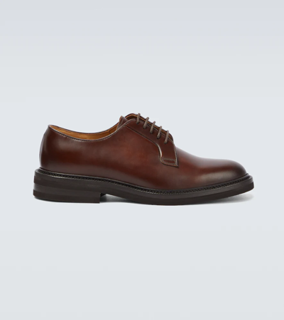 Shop Brunello Cucinelli Leather Derby Shoes In Mud