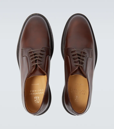 Shop Brunello Cucinelli Leather Derby Shoes In Mud