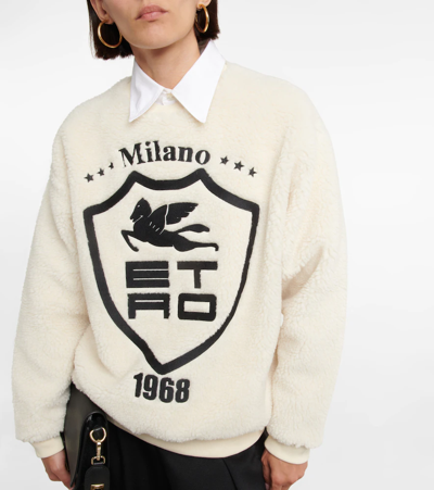 Shop Etro Pegaso Faux Shearling Sweatshirt In Bianco