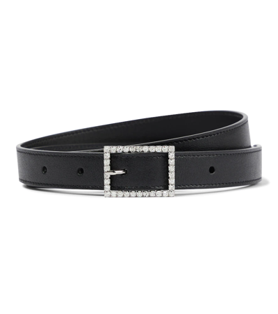 Shop Saint Laurent Crystal-embellished Leather Belt In Noir + Cristal