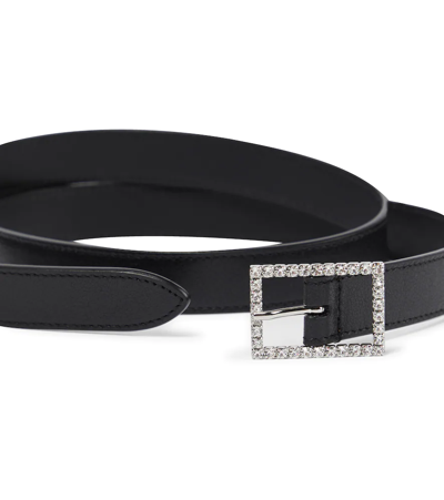 Shop Saint Laurent Crystal-embellished Leather Belt In Noir + Cristal