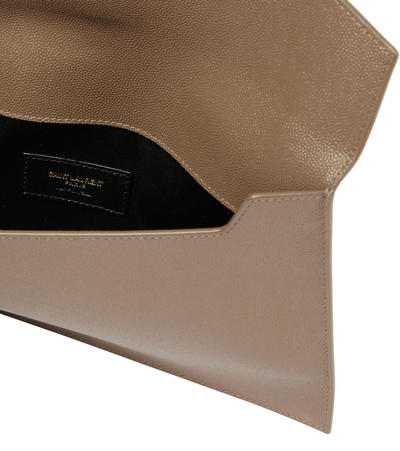 Shop Saint Laurent Uptown Leather Clutch In Taupe