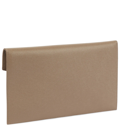 Shop Saint Laurent Uptown Leather Clutch In Taupe