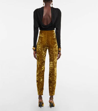 Shop Saint Laurent Velvet Leggings In Absinthe