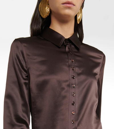 Shop Saint Laurent Silk Satin Shirt In Chocolat