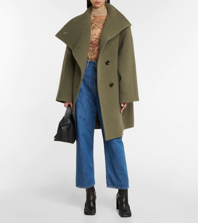 Shop Acne Studios Funnel-neck Wool-blend Coat In Hunter Green