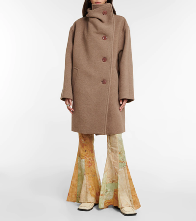 Shop Acne Studios Funnel-neck Wool-blend Coat In Light Brown