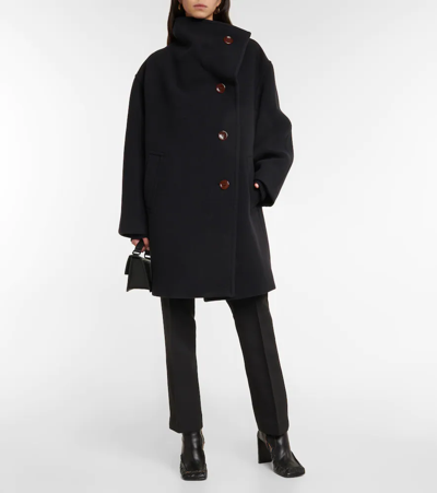 Shop Acne Studios Funnel-neck Wool-blend Coat In Black