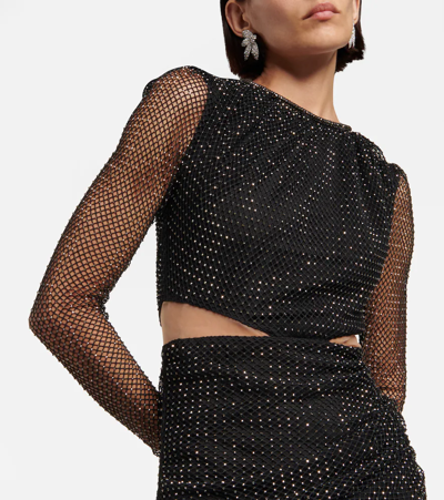 Shop Self-portrait Embellished Fishnet Midi Dress In Black