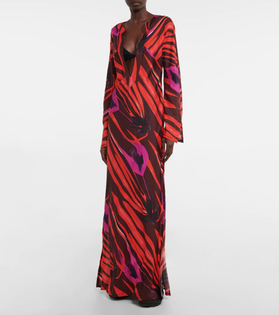 Shop Louisa Ballou Printed Cotton And Silk Maxi Kaftan In Red Raven