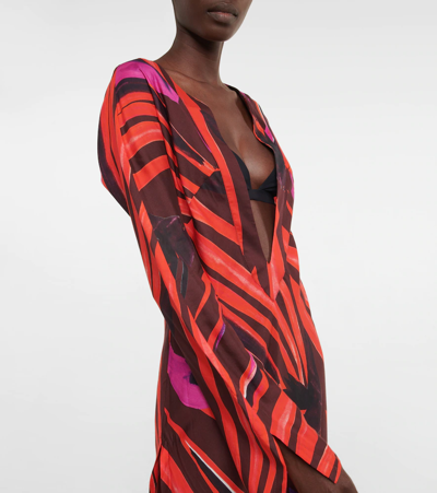 Shop Louisa Ballou Printed Cotton And Silk Maxi Kaftan In Red Raven