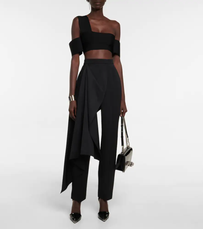 Shop Alexander Mcqueen One-shoulder Jersey Bralette In Black