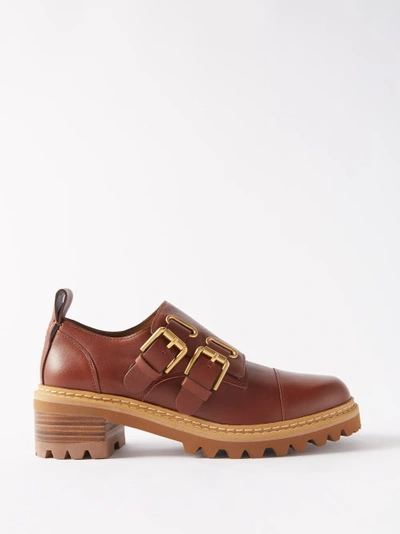 See By Chloé Mallory Buckled Leather Loafers In Rust Copper | ModeSens