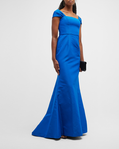Shop Carolina Herrera Off-the-shoulder Silk Trumpet Gown In Cobalt