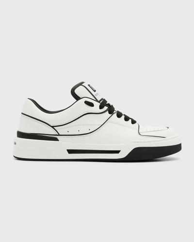Shop Dolce & Gabbana Men's New Roma Bicolor Leather Low-top Sneakers In White/blck