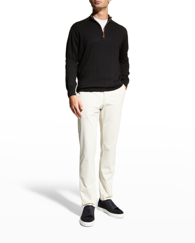 Shop Peter Millar Men's Crown Wool-blend Quarter-zip Sweater In Black