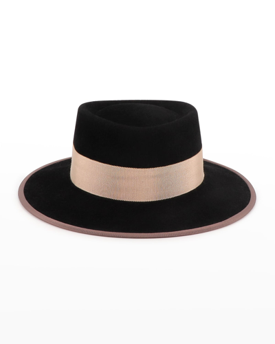 Shop D'estree Gerhard Wool-blend Fedora Hat In 003 Black Beige