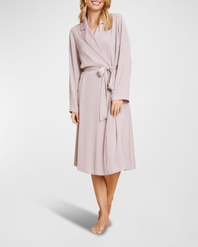 Shop Barefoot Dreams Notched-collar Washed Satin Robe In Feather