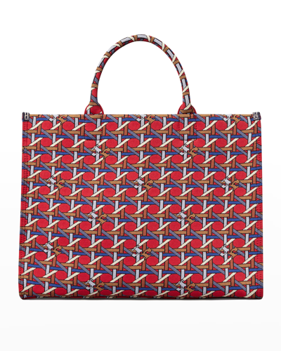 Shop Tory Burch Ella Circular Knit Tote Bag In Red Basketweave