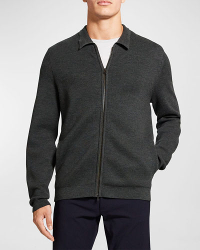 Shop Theory Men's Full-zip Knit Cardigan Sweater In Olive Melange