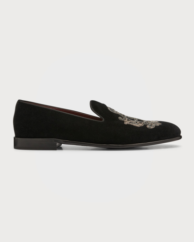 Shop Dolce & Gabbana Men's Logo Emblem Loafers In Black