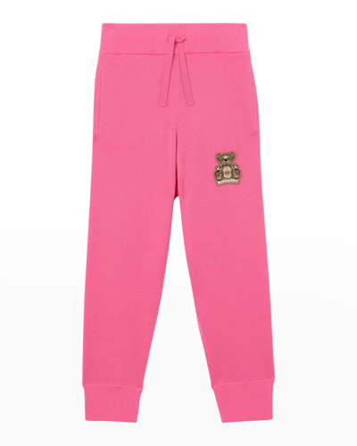 Shop Burberry Boy's Otto Silicone Bear Patch Joggers In Bubblegum Pink