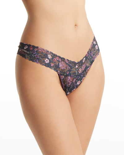 Shop Hanky Panky Printed Low-rise Signature Lace Thong In Black Multi