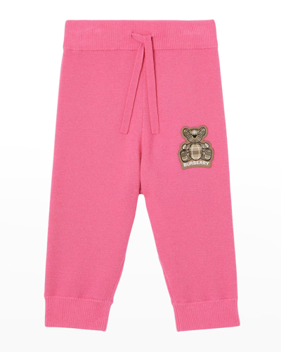 Shop Burberry Girl's Otto Silicone Bear Patch Joggers In Bubblegum Pink