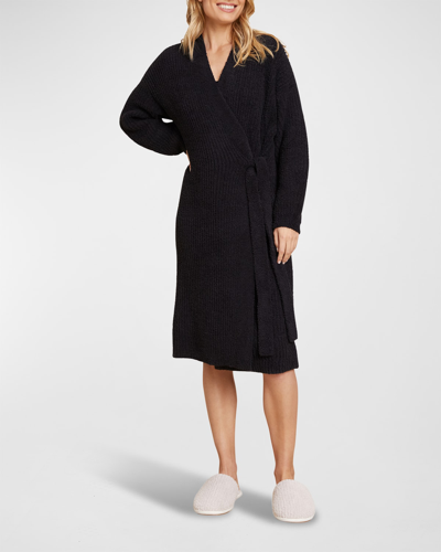 Shop Barefoot Dreams Ribbed Cozychic Side-tie Robe In Black