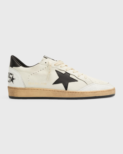 Shop Golden Goose Men's Ball Star Distressed Leather Low-top Sneakers In White/black