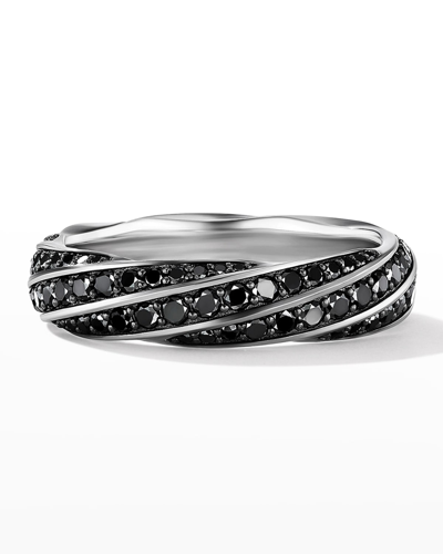 Shop David Yurman Men's Cable Edge Band Ring With Black Diamond In Silver, 6mm