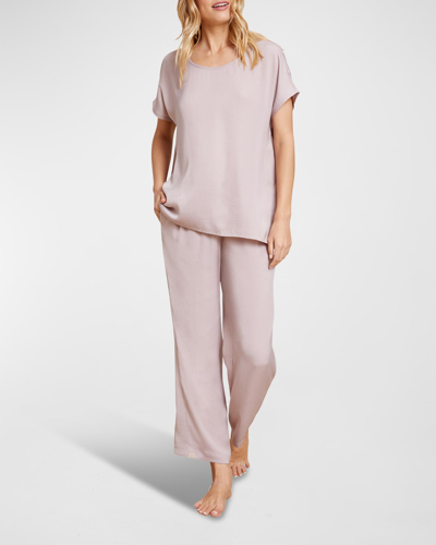 Shop Barefoot Dreams Dolman-sleeve Washed Satin Lounge Set In Feather