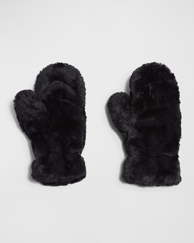 Shop Apparis Coco Faux Fur Mittens In Noir