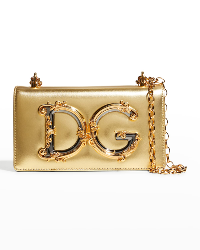 Shop Dolce & Gabbana Dg Girls Metallic Crossbody Bag In Oro Chiaro