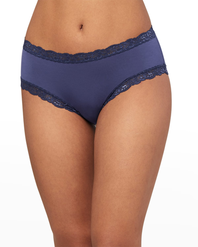 Shop Fleur't Iconic High-rise Lace-trim Boyshort In Oxford Blue