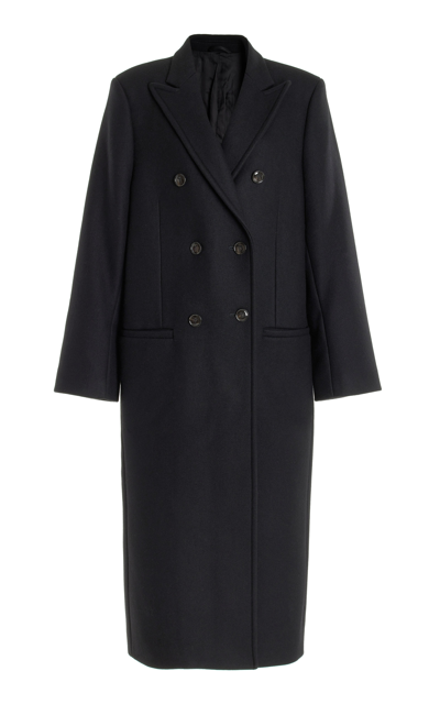 Shop Totême Women's Double-breasted Wool Overcoat In Black