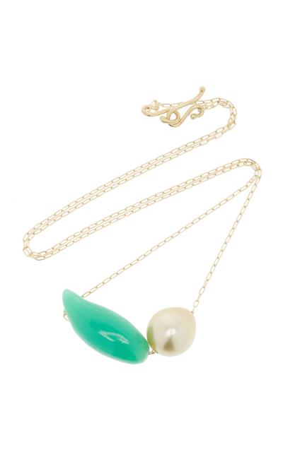 Shop Ten Thousand Things Bean 18k Yellow Gold Pearl; Chrysoprase Necklace In Green