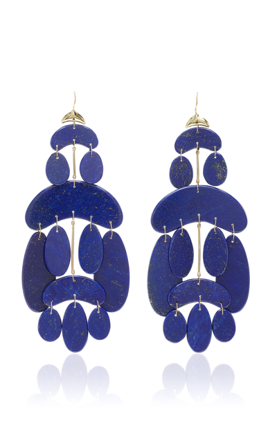 Shop Ten Thousand Things Extra Large 18k Yellow Gold Lapis Earrings In Blue