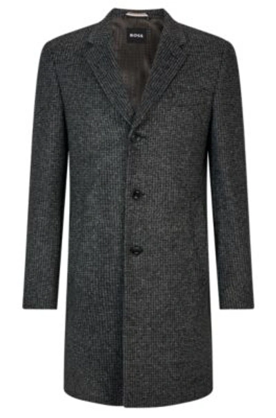 Hugo Boss Slim-fit Coat In Patterned Stretch Fabric In Grey | ModeSens