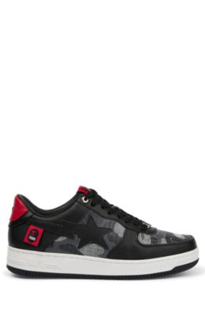 Shop Hugo Low-top Trainers With Leather Uppers And Collaborative Branding In Black