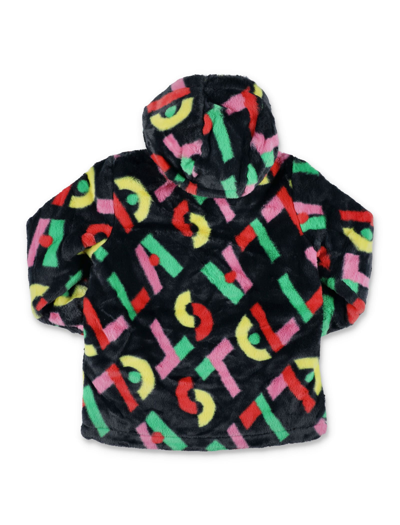 Shop Stella Mccartney Multicolour Logo Eco-fur Jacket In Black/multicolor