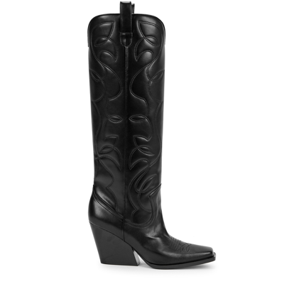 Shop Stella Mccartney 90 Black Faux Leather Knee-high Cowboy Boots