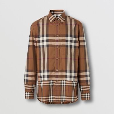 Shop Burberry Contrast Check Cotton Shirt In Dark Birch Brown