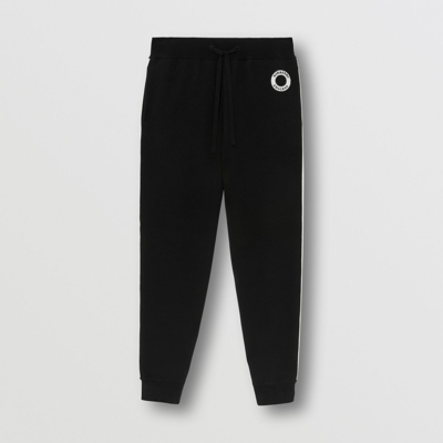 Shop Burberry Logo Graphic Appliqué Wool Cotton Blend Jogging Pants In Black