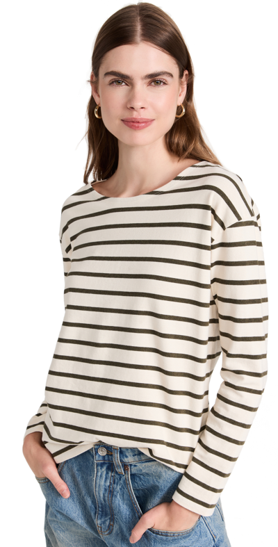 Shop Nili Lotan Arlette Long Sleeve Shirt Olive Stripe Xs