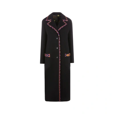 Shop Etro Coat With Patterned Edging In Black