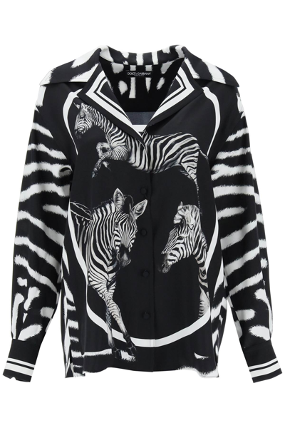 Shop Dolce & Gabbana Zebra Print Silk Shirt In Black,white